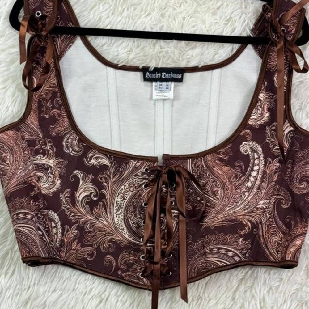 Scarlet Darkness Renaissance Paisley Corset Crop Top - Size Large